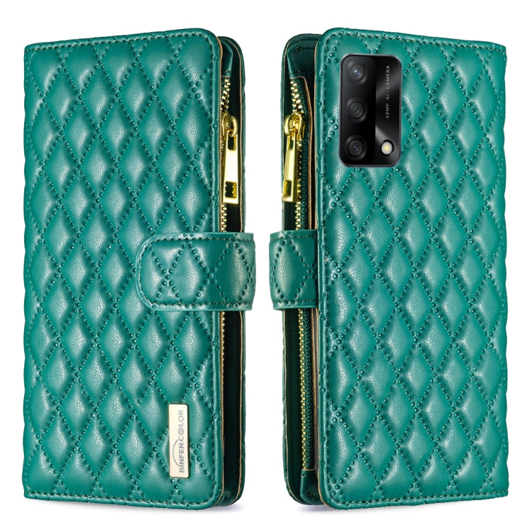 For OPPO A74 4G / F19 4G Diamond Lattice Zipper Wallet Leather Flip Phone Case