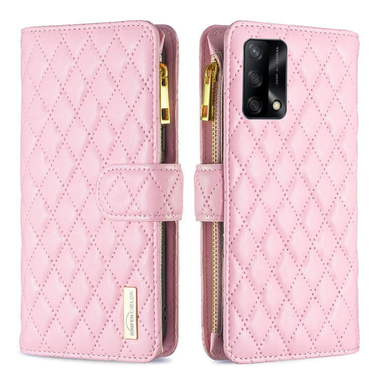 For OPPO A74 4G / F19 4G Diamond Lattice Zipper Wallet Leather Flip Phone Case