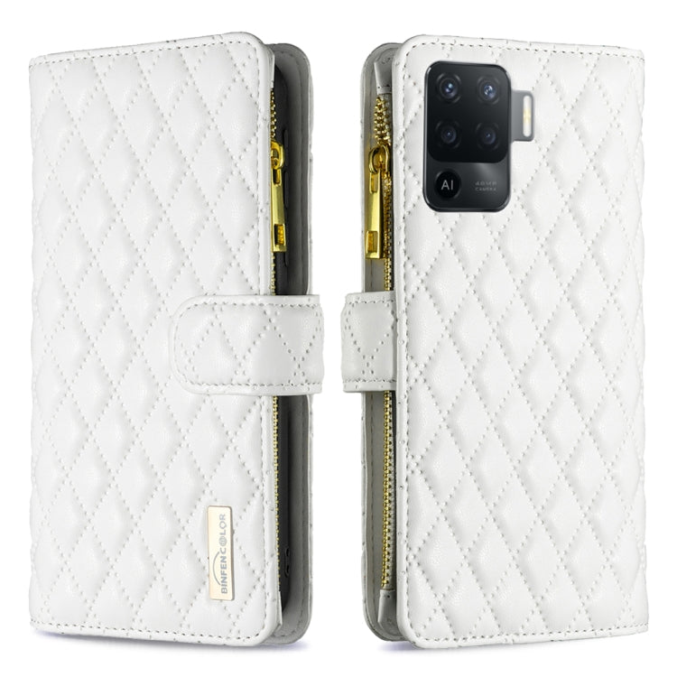 For OPPO A94 4G Diamond Lattice Zipper Wallet Leather Flip Phone Case