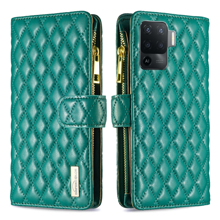 For OPPO A94 4G Diamond Lattice Zipper Wallet Leather Flip Phone Case