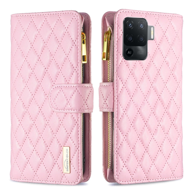 For OPPO A94 4G Diamond Lattice Zipper Wallet Leather Flip Phone Case