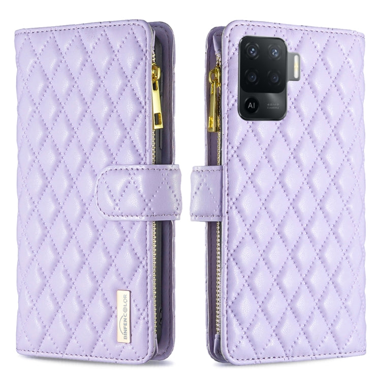 For OPPO A94 4G Diamond Lattice Zipper Wallet Leather Flip Phone Case