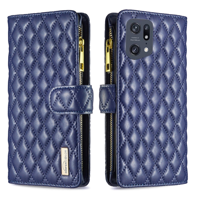 For OPPO Find X5 Pro Diamond Lattice Zipper Wallet Leather Flip Phone Case
