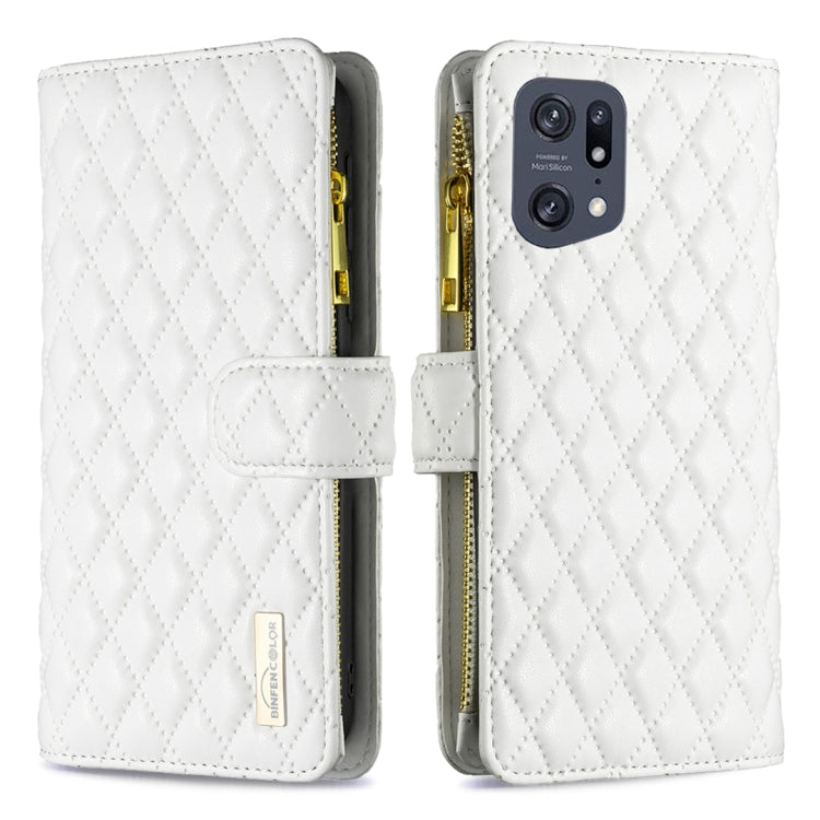 For OPPO Find X5 Pro Diamond Lattice Zipper Wallet Leather Flip Phone Case