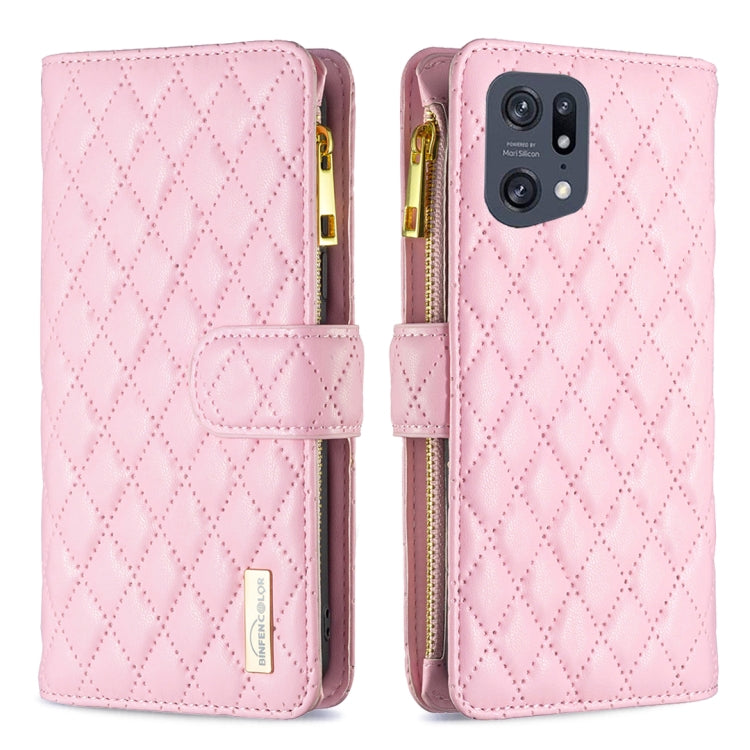 For OPPO Find X5 Pro Diamond Lattice Zipper Wallet Leather Flip Phone Case