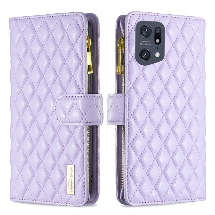 For OPPO Find X5 Pro Diamond Lattice Zipper Wallet Leather Flip Phone Case