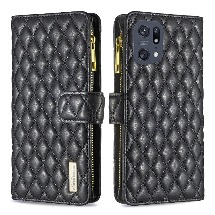 For OPPO Find X5 Pro Diamond Lattice Zipper Wallet Leather Flip Phone Case