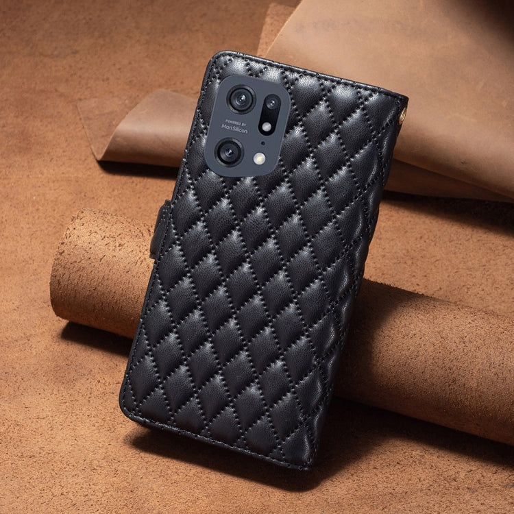 For OPPO Find X5 Pro Diamond Lattice Zipper Wallet Leather Flip Phone Case