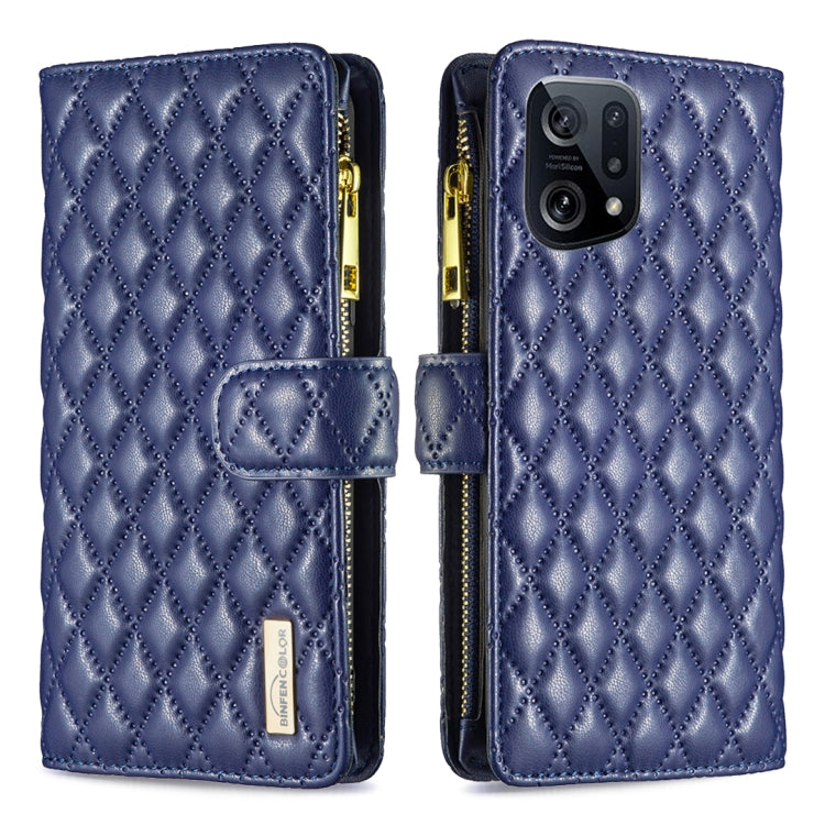 For OPPO Find X5 Diamond Lattice Zipper Wallet Leather Flip Phone Case
