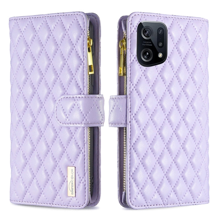 For OPPO Find X5 Diamond Lattice Zipper Wallet Leather Flip Phone Case