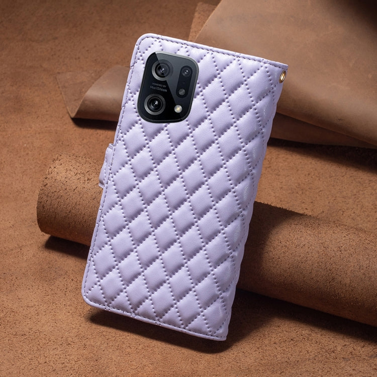 For OPPO Find X5 Diamond Lattice Zipper Wallet Leather Flip Phone Case