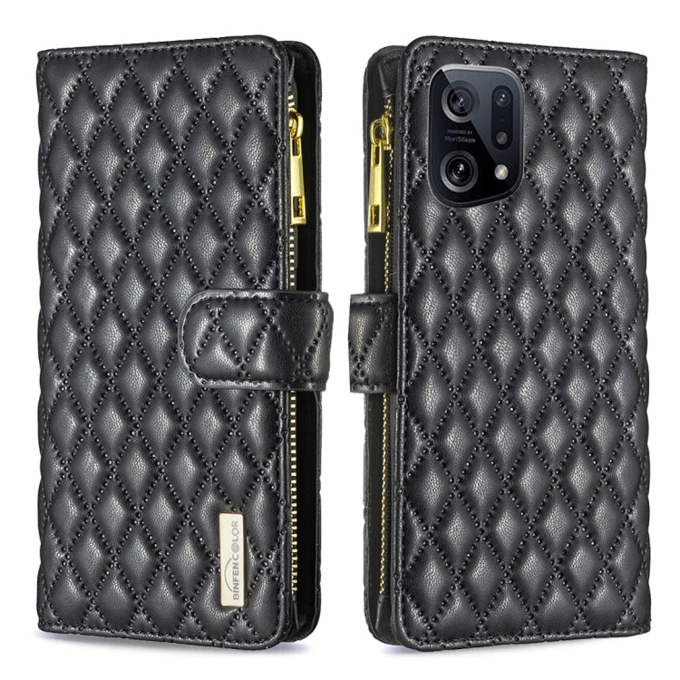 For OPPO Find X5 Diamond Lattice Zipper Wallet Leather Flip Phone Case