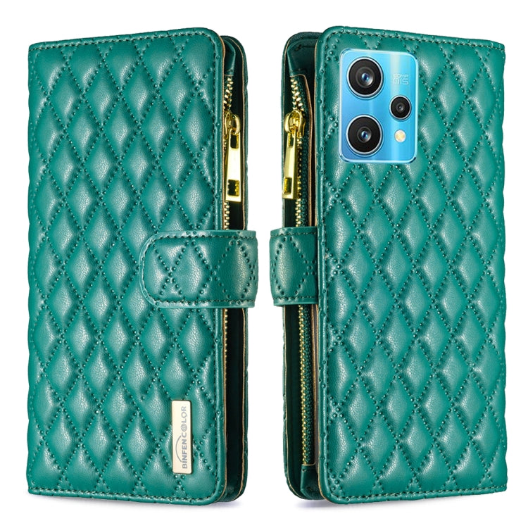 For OPPO Realme 9 Pro+ Diamond Lattice Zipper Wallet Leather Flip Phone Case