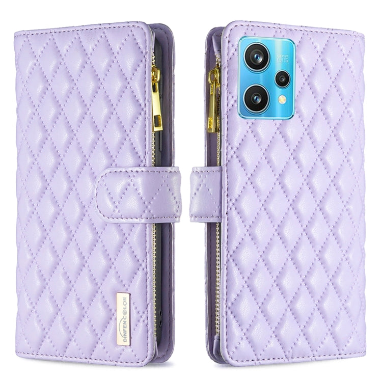 For OPPO Realme 9 Pro+ Diamond Lattice Zipper Wallet Leather Flip Phone Case