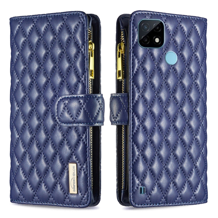 For OPPO Realme C21 / C20 Diamond Lattice Zipper Wallet Leather Flip Phone Case