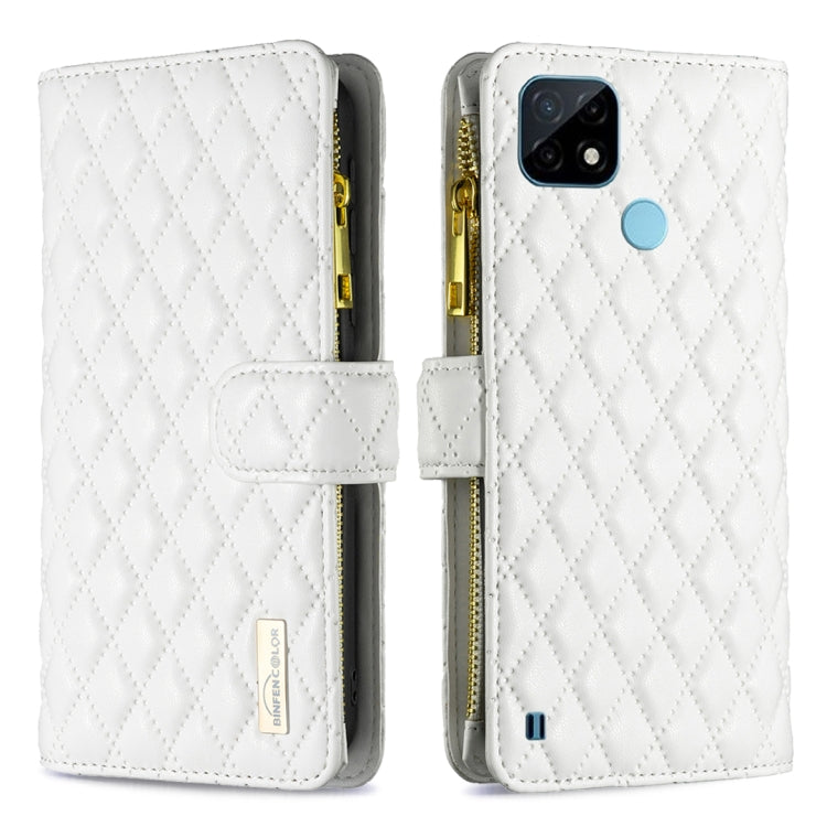 For OPPO Realme C21 / C20 Diamond Lattice Zipper Wallet Leather Flip Phone Case