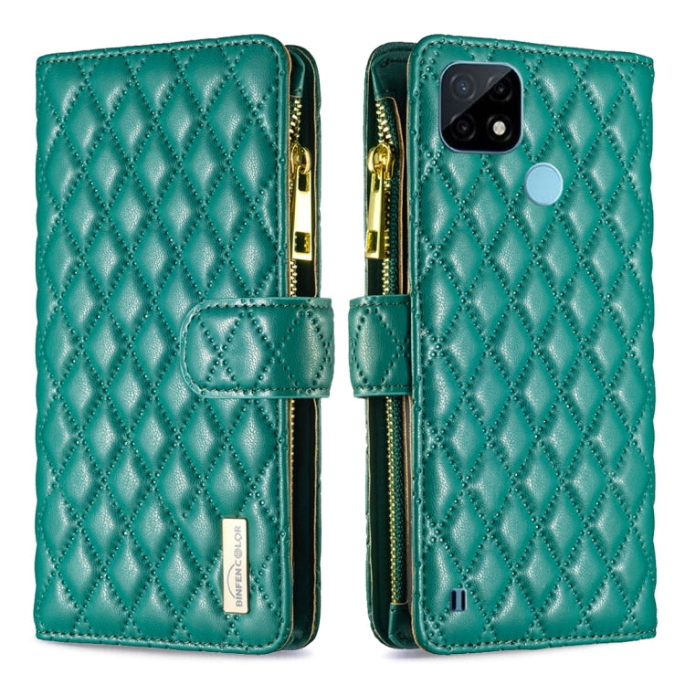 For OPPO Realme C21 / C20 Diamond Lattice Zipper Wallet Leather Flip Phone Case
