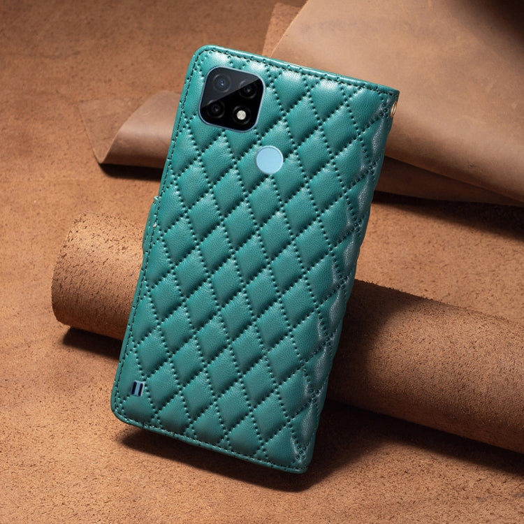 For OPPO Realme C21 / C20 Diamond Lattice Zipper Wallet Leather Flip Phone Case