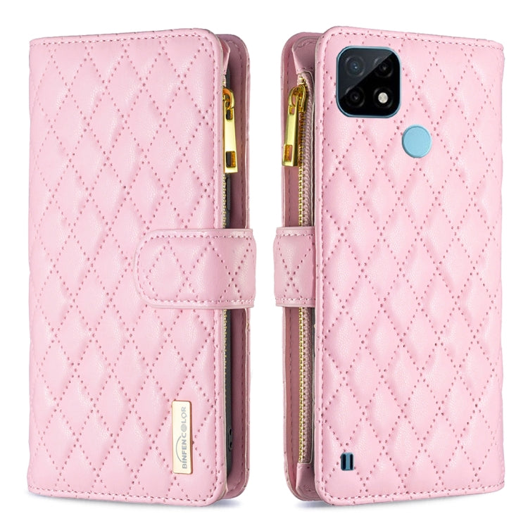 For OPPO Realme C21 / C20 Diamond Lattice Zipper Wallet Leather Flip Phone Case