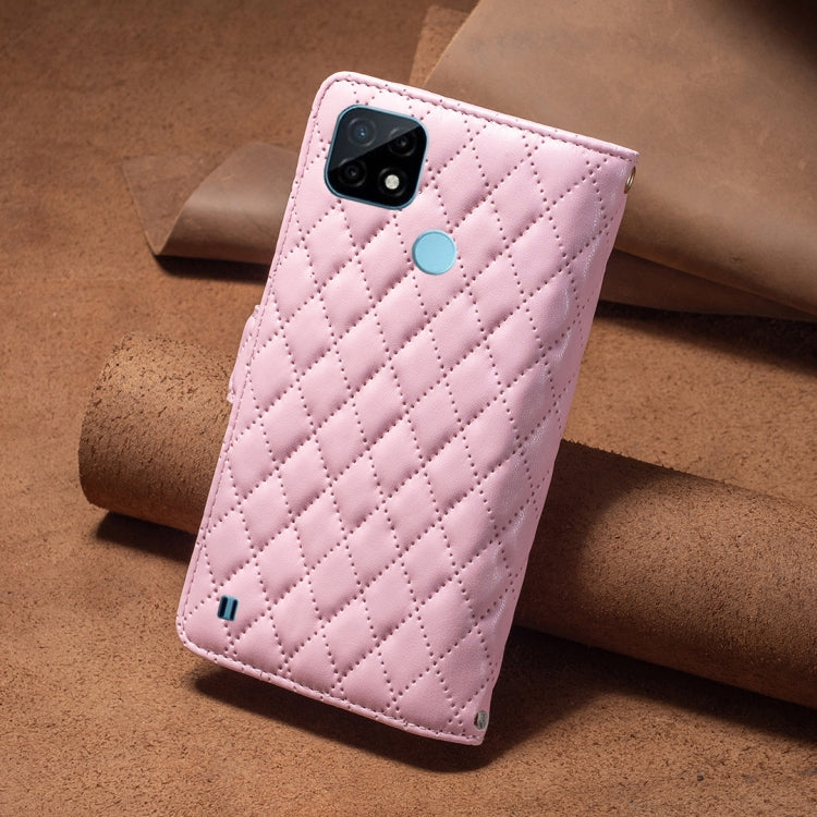 For OPPO Realme C21 / C20 Diamond Lattice Zipper Wallet Leather Flip Phone Case