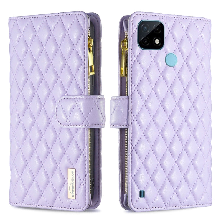 For OPPO Realme C21 / C20 Diamond Lattice Zipper Wallet Leather Flip Phone Case
