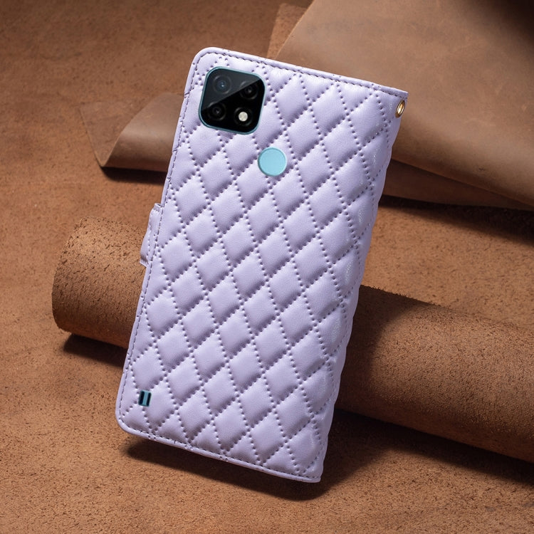 For OPPO Realme C21 / C20 Diamond Lattice Zipper Wallet Leather Flip Phone Case