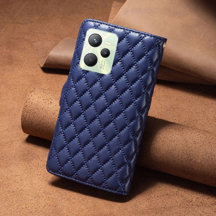 For OPPO Realme C35 Diamond Lattice Zipper Wallet Leather Flip Phone Case
