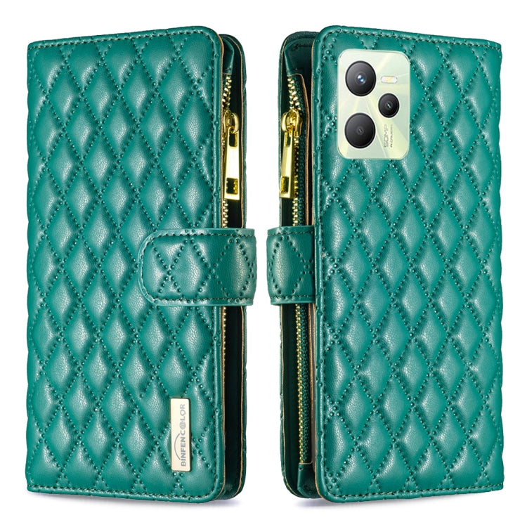 For OPPO Realme C35 Diamond Lattice Zipper Wallet Leather Flip Phone Case