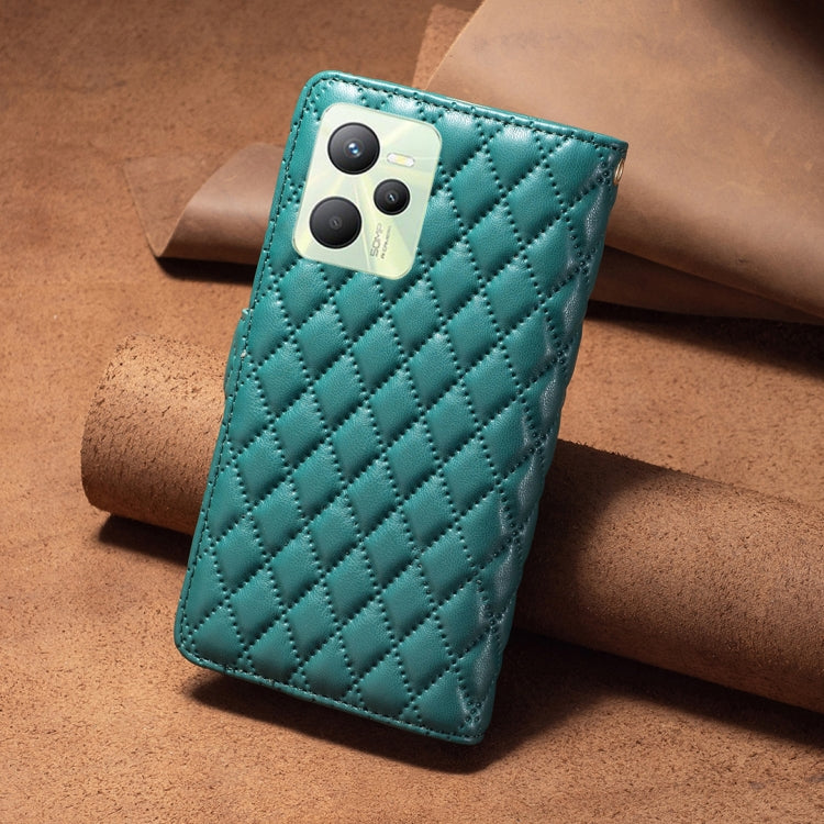 For OPPO Realme C35 Diamond Lattice Zipper Wallet Leather Flip Phone Case
