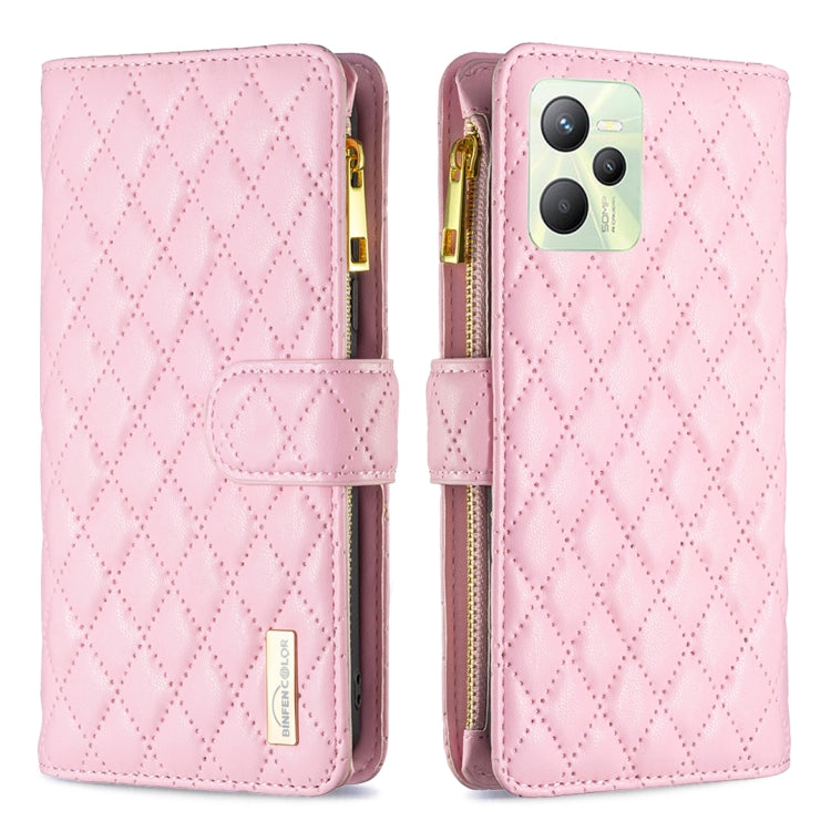 For OPPO Realme C35 Diamond Lattice Zipper Wallet Leather Flip Phone Case