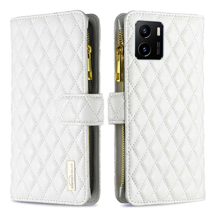 For vivo Y15s Diamond Lattice Zipper Wallet Leather Flip Phone Case