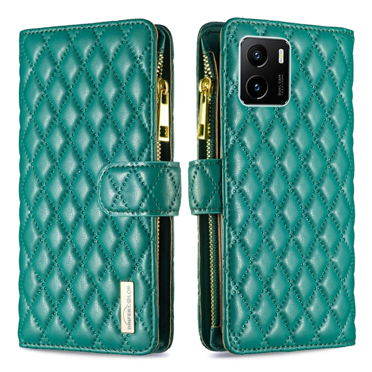 For vivo Y15s Diamond Lattice Zipper Wallet Leather Flip Phone Case