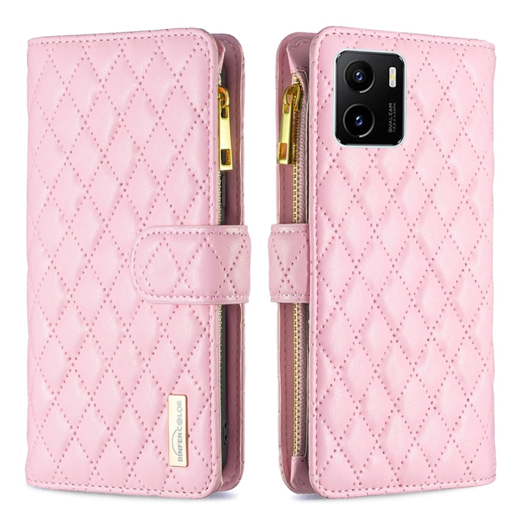 For vivo Y15s Diamond Lattice Zipper Wallet Leather Flip Phone Case