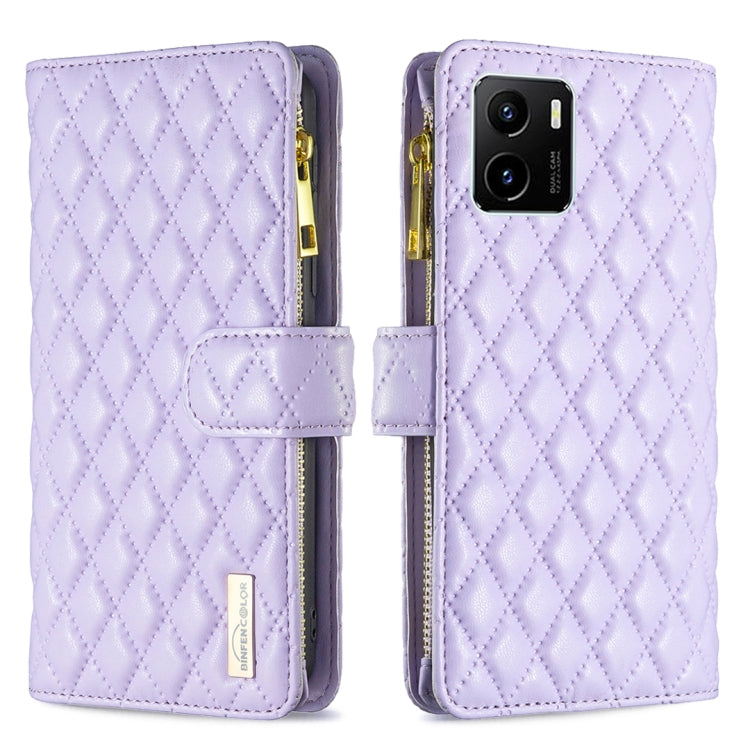 For vivo Y15s Diamond Lattice Zipper Wallet Leather Flip Phone Case