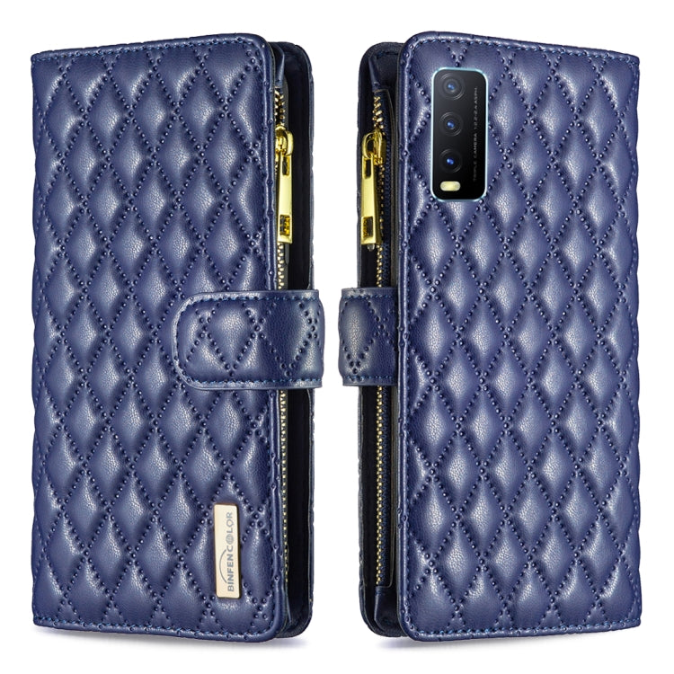 For vivo Y20 Diamond Lattice Zipper Wallet Leather Flip Phone Case