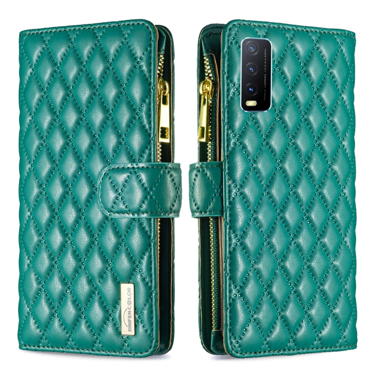 For vivo Y20 Diamond Lattice Zipper Wallet Leather Flip Phone Case