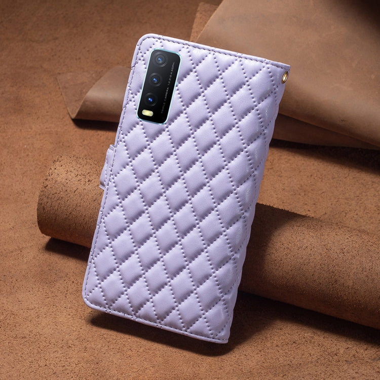 For vivo Y20 Diamond Lattice Zipper Wallet Leather Flip Phone Case