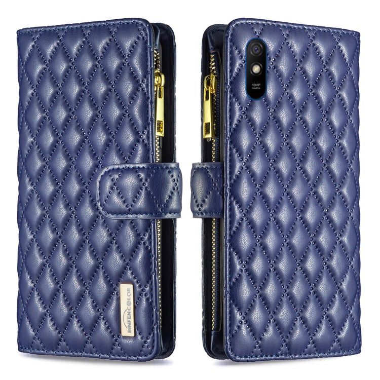 For Xiaomi Redmi 9A Diamond Lattice Zipper Wallet Leather Flip Phone Case