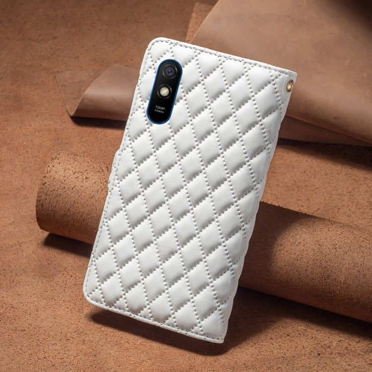 For Xiaomi Redmi 9A Diamond Lattice Zipper Wallet Leather Flip Phone Case