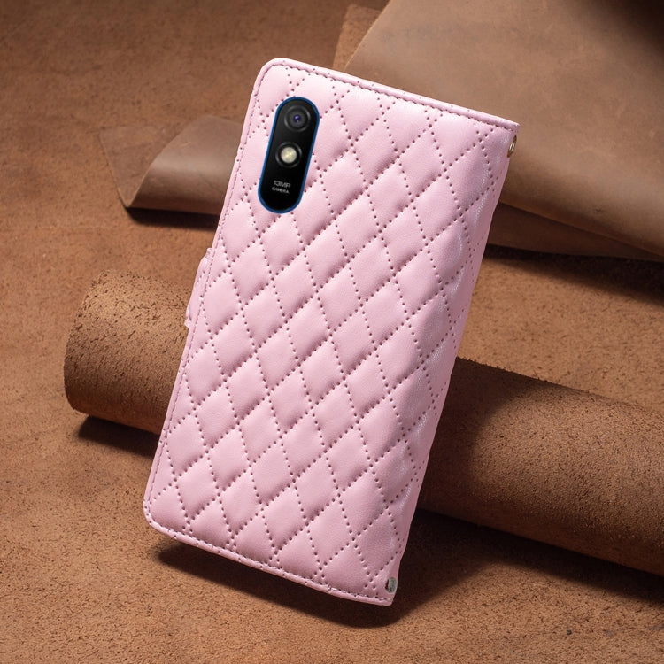 For Xiaomi Redmi 9A Diamond Lattice Zipper Wallet Leather Flip Phone Case
