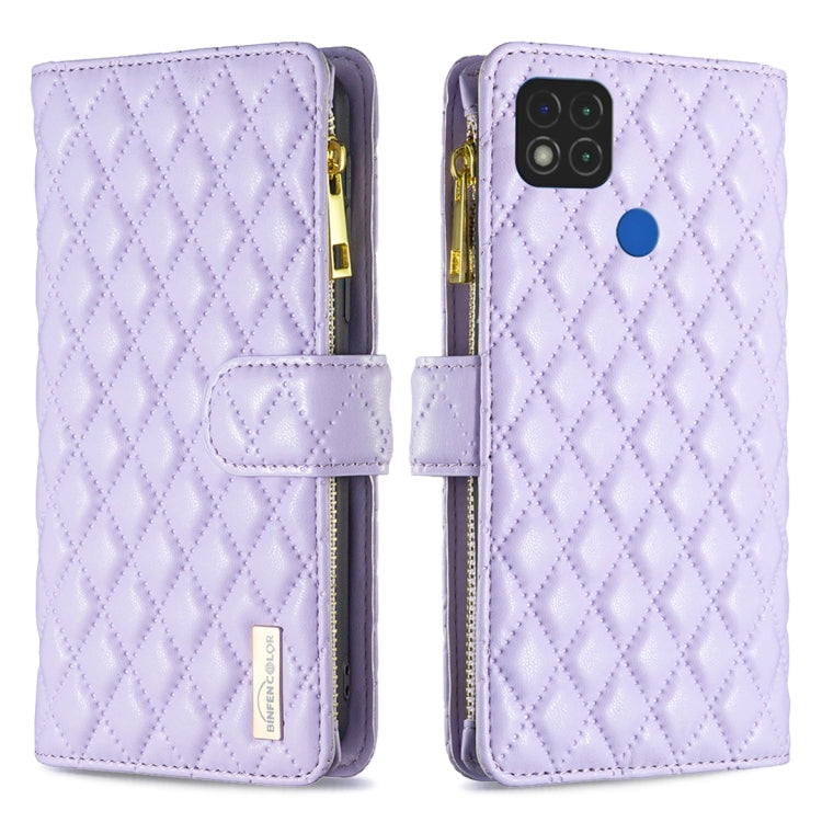 For Xiaomi Redmi 9C / 10A / Poco C31 Diamond Lattice Zipper Wallet Leather Flip Phone Case