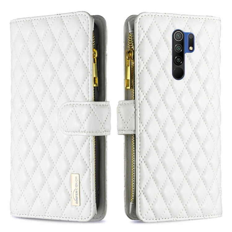 For Xiaomi Redmi 9 Diamond Lattice Zipper Wallet Leather Flip Phone Case