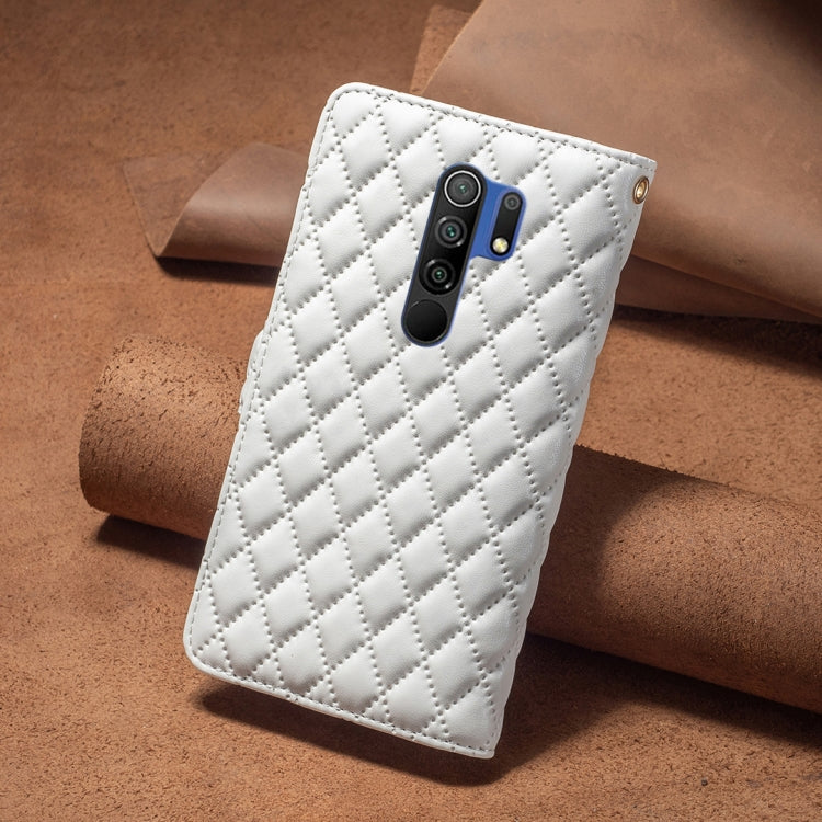 For Xiaomi Redmi 9 Diamond Lattice Zipper Wallet Leather Flip Phone Case