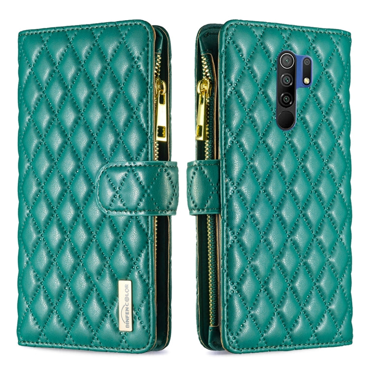 For Xiaomi Redmi 9 Diamond Lattice Zipper Wallet Leather Flip Phone Case