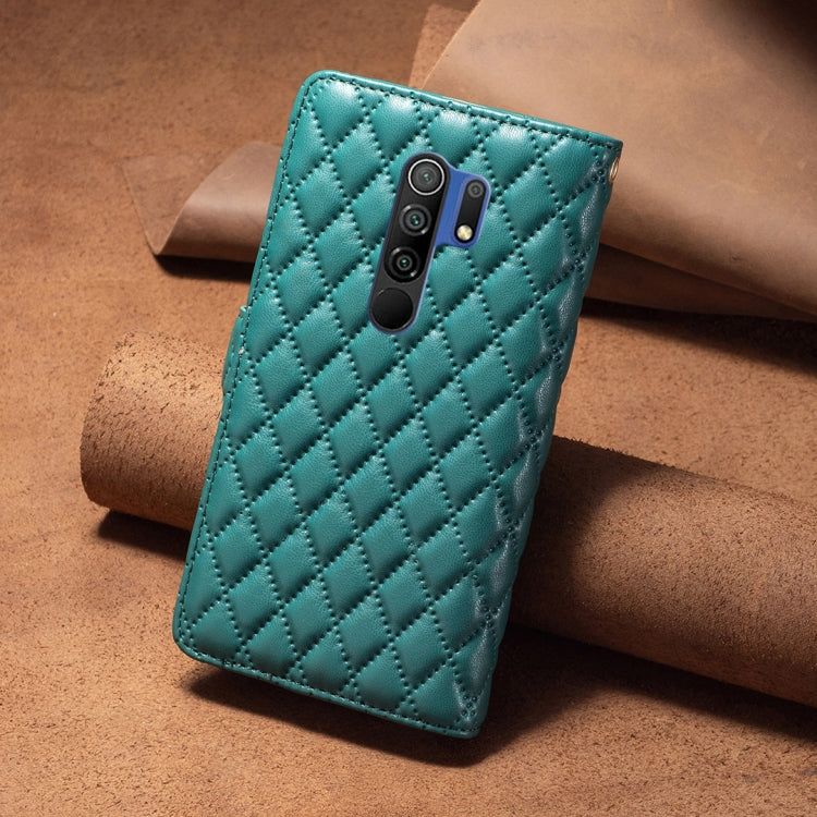 For Xiaomi Redmi 9 Diamond Lattice Zipper Wallet Leather Flip Phone Case