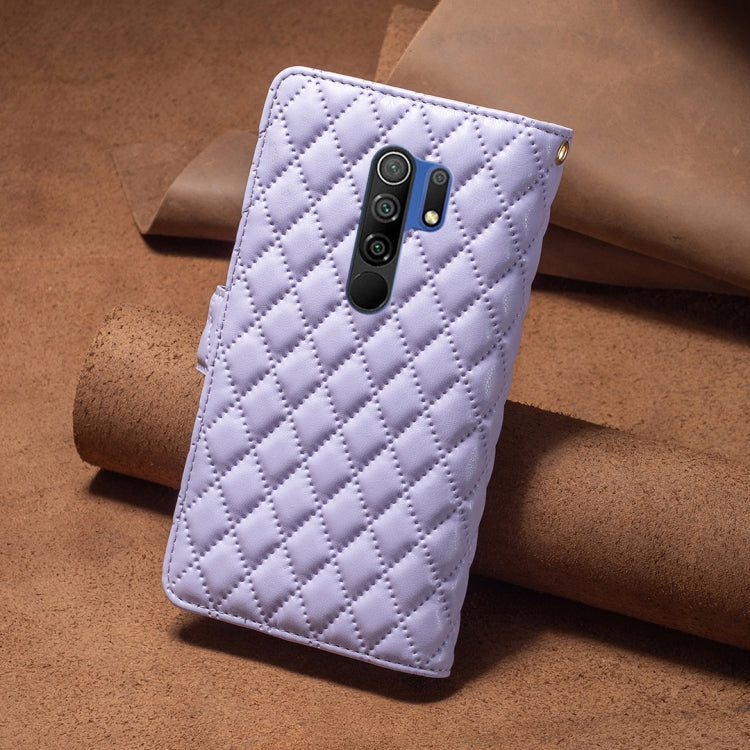 For Xiaomi Redmi 9 Diamond Lattice Zipper Wallet Leather Flip Phone Case