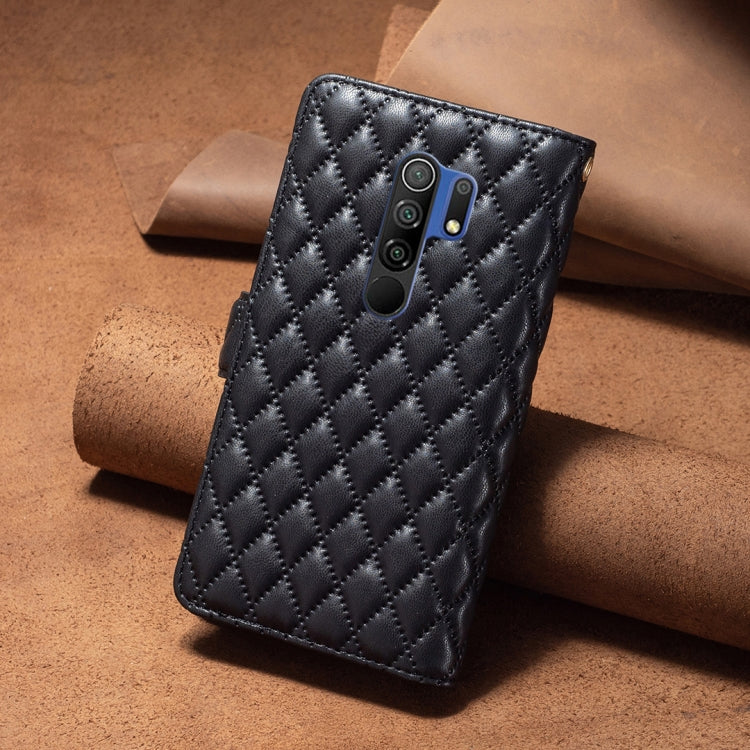For Xiaomi Redmi 9 Diamond Lattice Zipper Wallet Leather Flip Phone Case