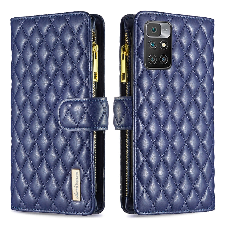 For Xiaomi Redmi 10/10 2022/Note 11 4G Diamond Lattice Zipper Wallet Leather Flip Phone Case