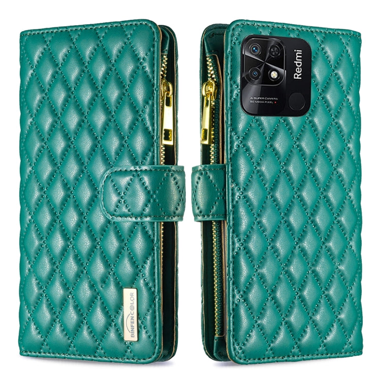 For Xiaomi Redmi 10C Diamond Lattice Zipper Wallet Leather Flip Phone Case