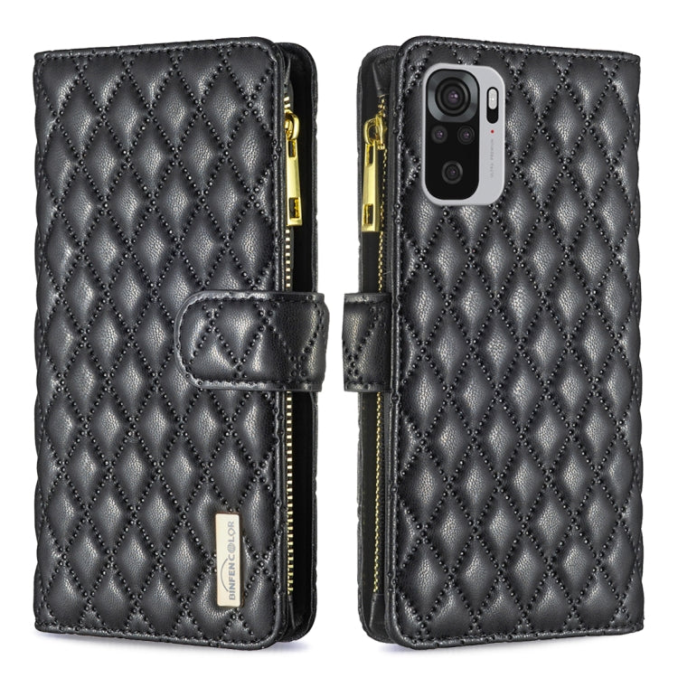 For Xiaomi Redmi Note 10 4G / 10S Diamond Lattice Zipper Wallet Leather Flip Phone Case